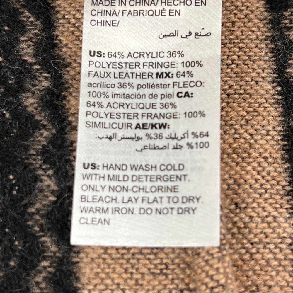 Chico's Black & Tan Fringed Open-Front Patterned Cape - Picture 3 of 7